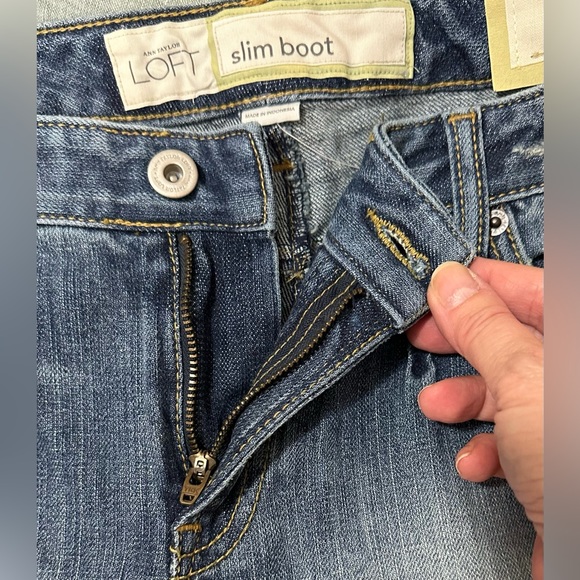 LOFT Low Rise Slim Boot Cut Denim Jeans Long Inseam Distressed Size 14 NWT - Picture 4 of 13